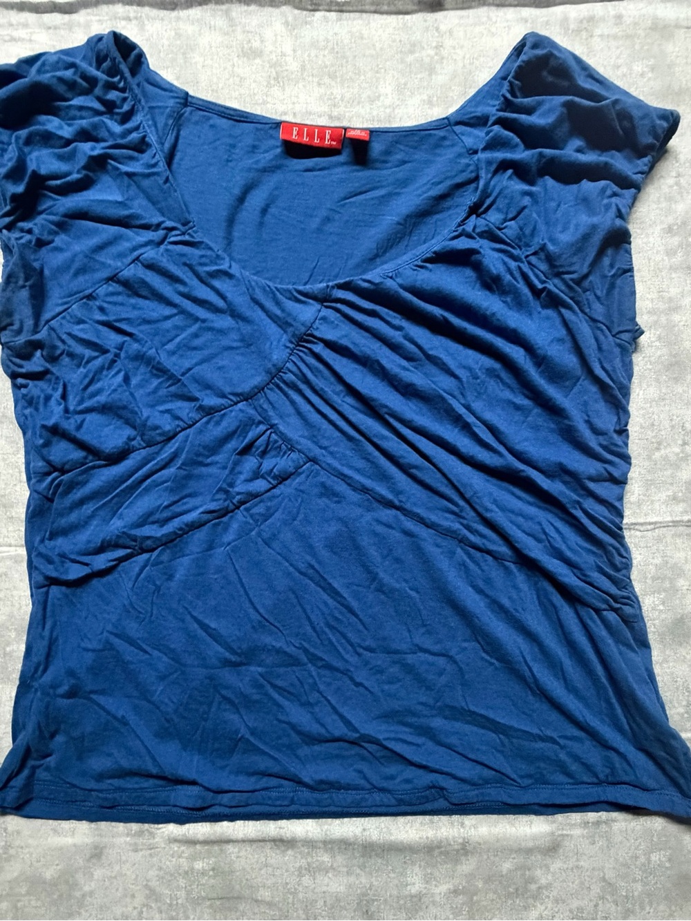 ELLE Women Pintuck Pleated V-Neck Sleeveless Top XL. Blue Draped Office Work